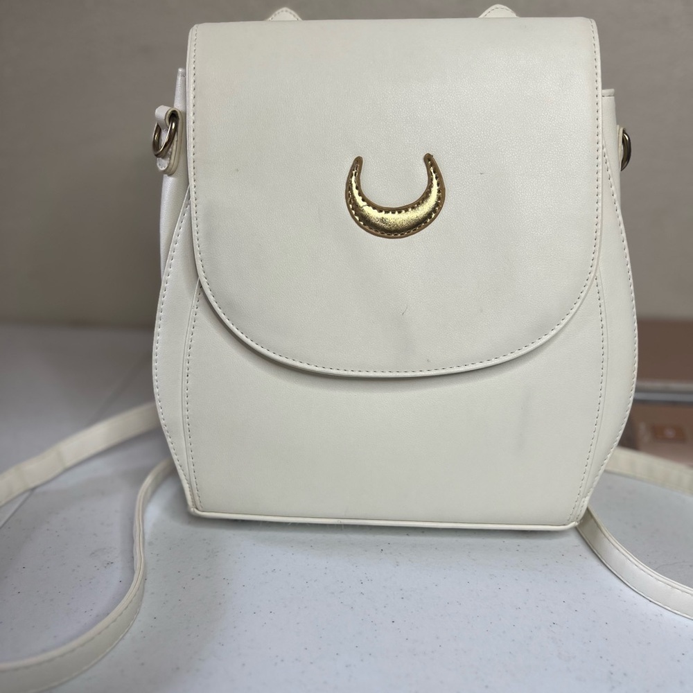 Vintage Sailor Moon luna Cat Ears White Backpack Purse Gold Bronze Hardware - Picture 2 of 13
